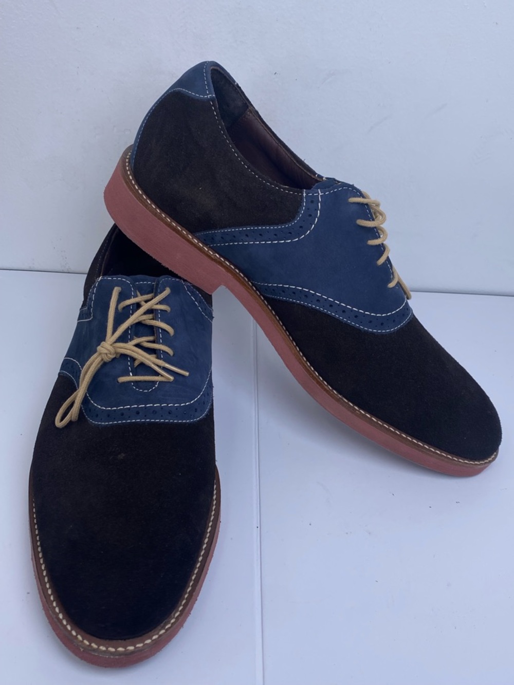 Neil M Dark Blue & Black Low-Top Suede Oxford Shoes W Yellow Laces